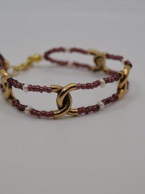 Twisted Brass and Pearl Beaded Bracelet